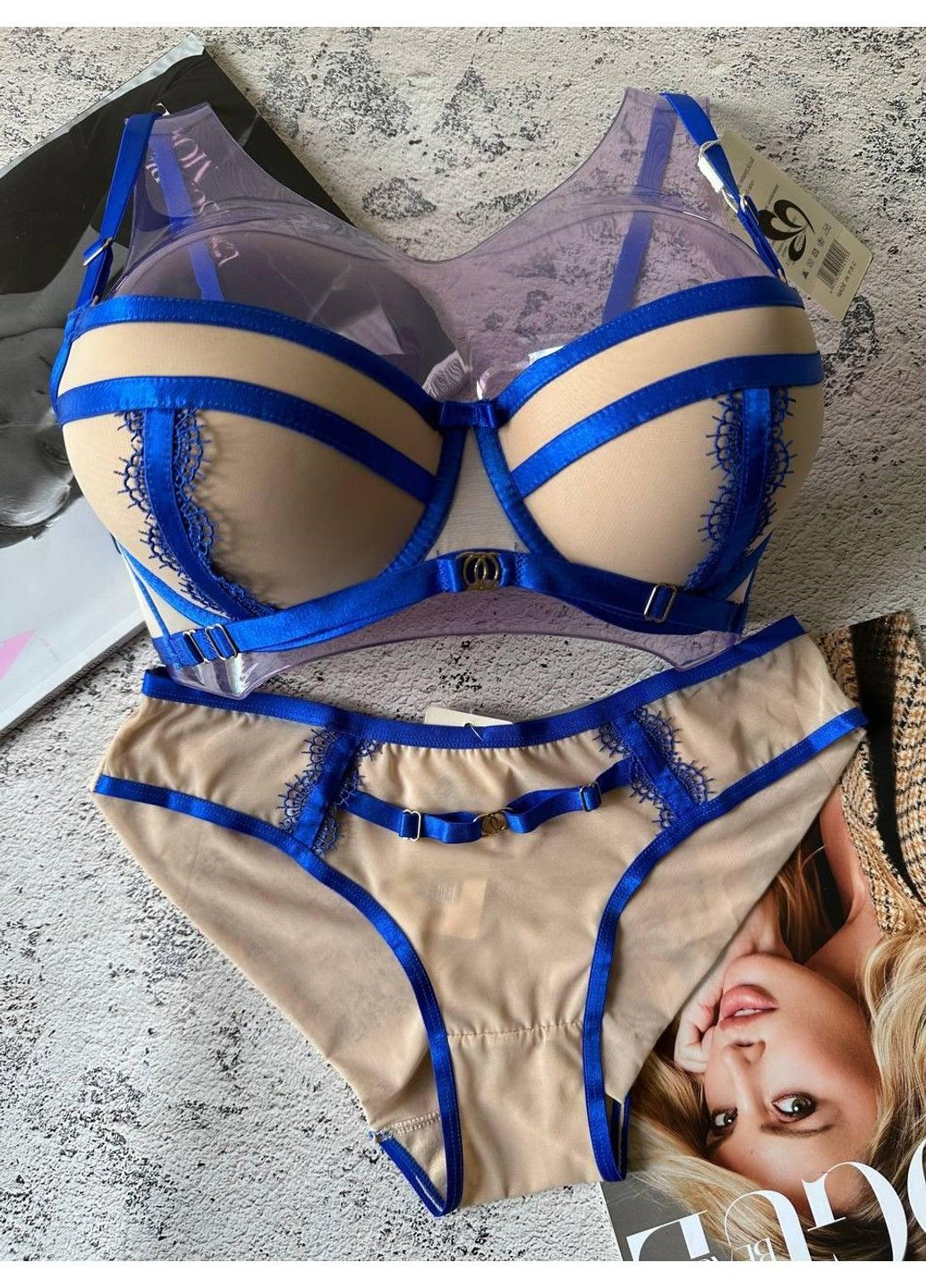 Синій жіноча нижня білизна комплект чашка c синій/бежевий Weiyesi