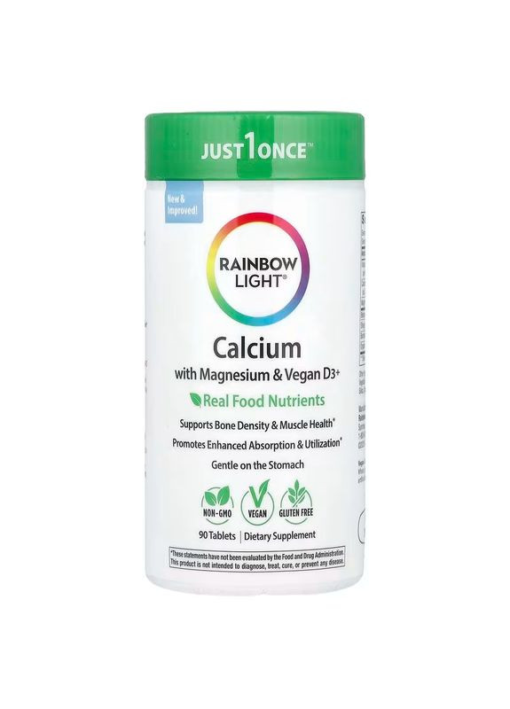 Кальций, Магний и витамин D3, Calcium With Magnesium & Vitamin D3, 90 таблеток Rainbow Light (351383550)