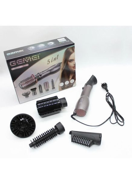 Фен-щітка GM-4858 з обертовою насадкою 5в1 1000 Вт Сірий Gemei (372506410)