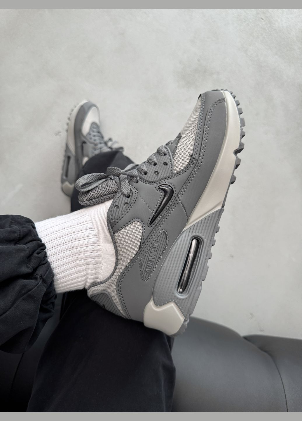 Темно-сірі Осінні кросівки чоловічі nike air max 90 dark grey | найк аір макс 90 темно-сірі No Brand