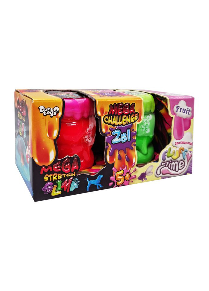 В'язка маса "2 в 1 "Mega Stretch Slime" та "Fluffy Slime" FLS-03-01U укр Рожево-зелений Danko Toys (315813206)