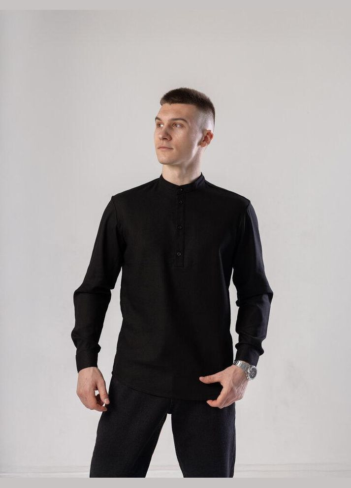 Чоловіча однотонна сорочка з довгим рукавом чорна No Brand (341306112)