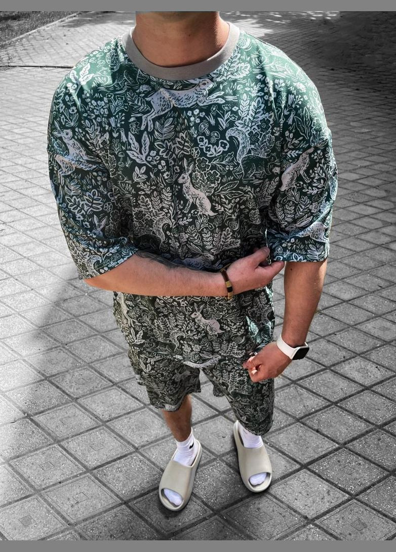 Принтованный мужской спортивный костюм зеленого цвета. No Brand (370958267)