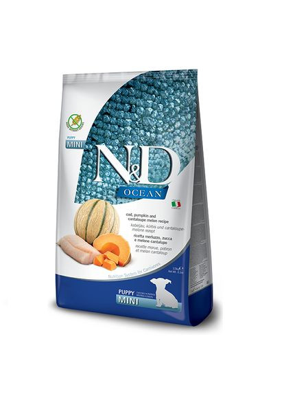 Беззерновой сухой корм N&D Grain Free OCEAN PUMPKIN для щенков мелких пород с треской и дыней 7 кг (*) Farmina (304424819)