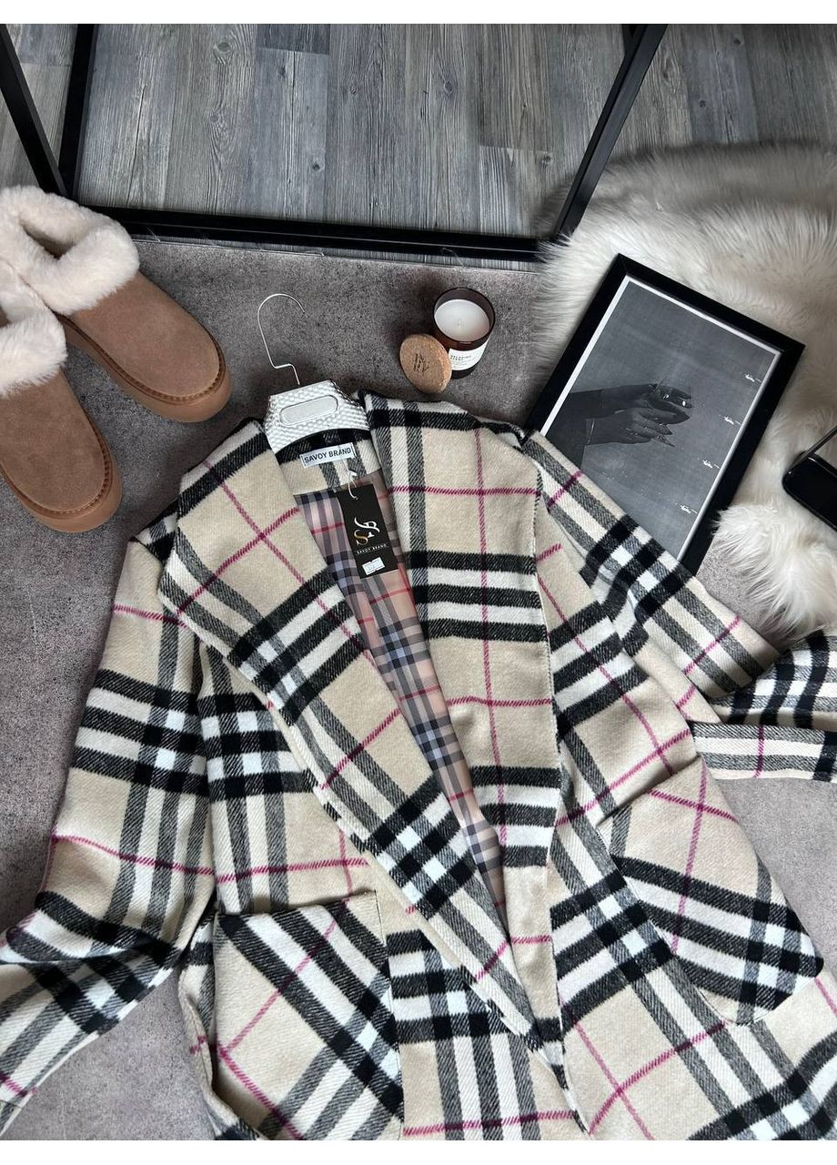 Бежевое демисезонное Женское пальто-халат из турецкого кашемира MonCher