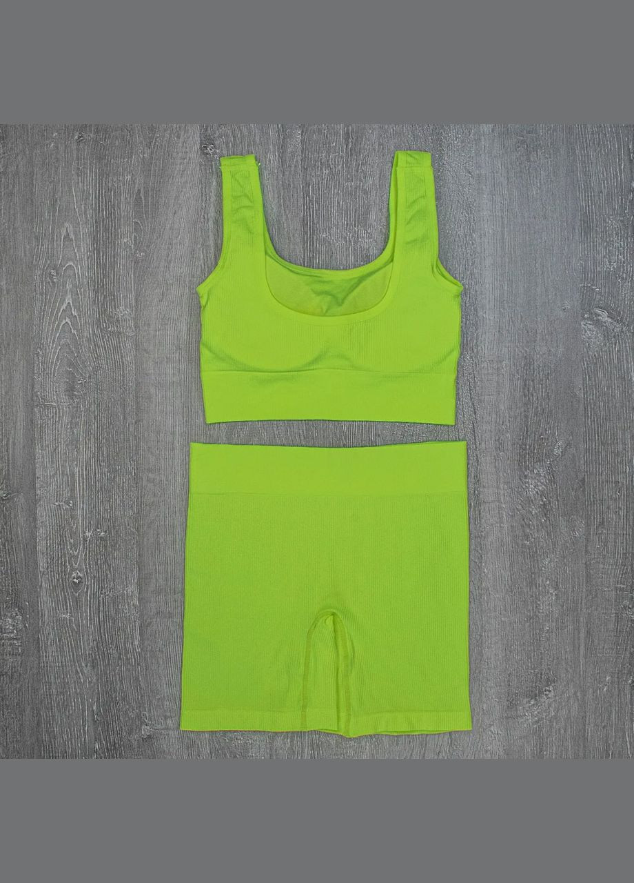 Фитнес костюм женский двойка топ и велосипедки в рубчик No Brand (325419077)