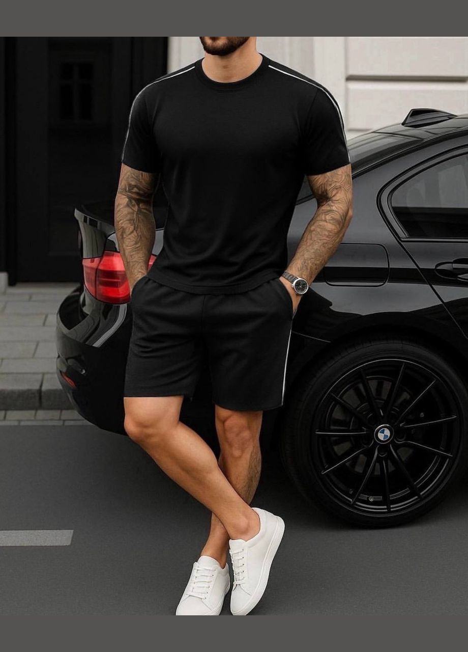 Чорний костюм двонитка штани та футболка No Brand