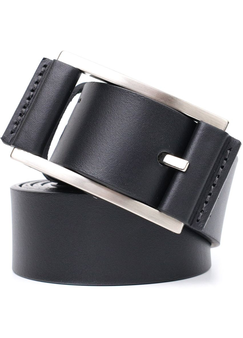 Брючний шкіряний ремінь для чоловіків з квадратною пряжкою чорний 11679 Grande Pelle (329199084)