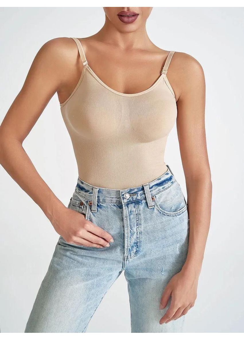 Боді жіночий з тонкими бретелями дихаючий моделючий корегуюча боді-білизна No Brand Боді Slim бежевий (349444475)