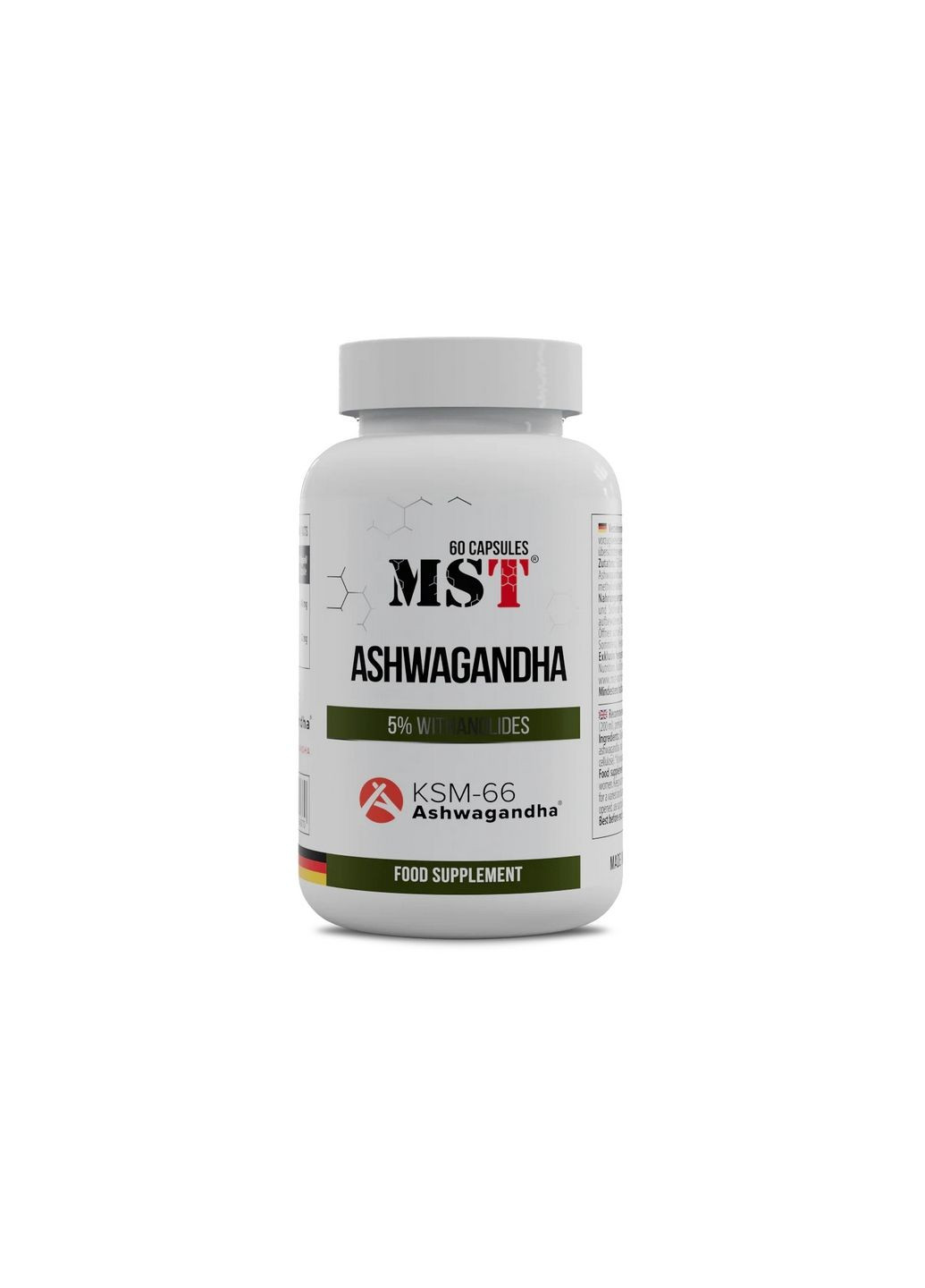 Натуральная добавка Ashwagandha KSM-66, 60 капсул MST (293338795)