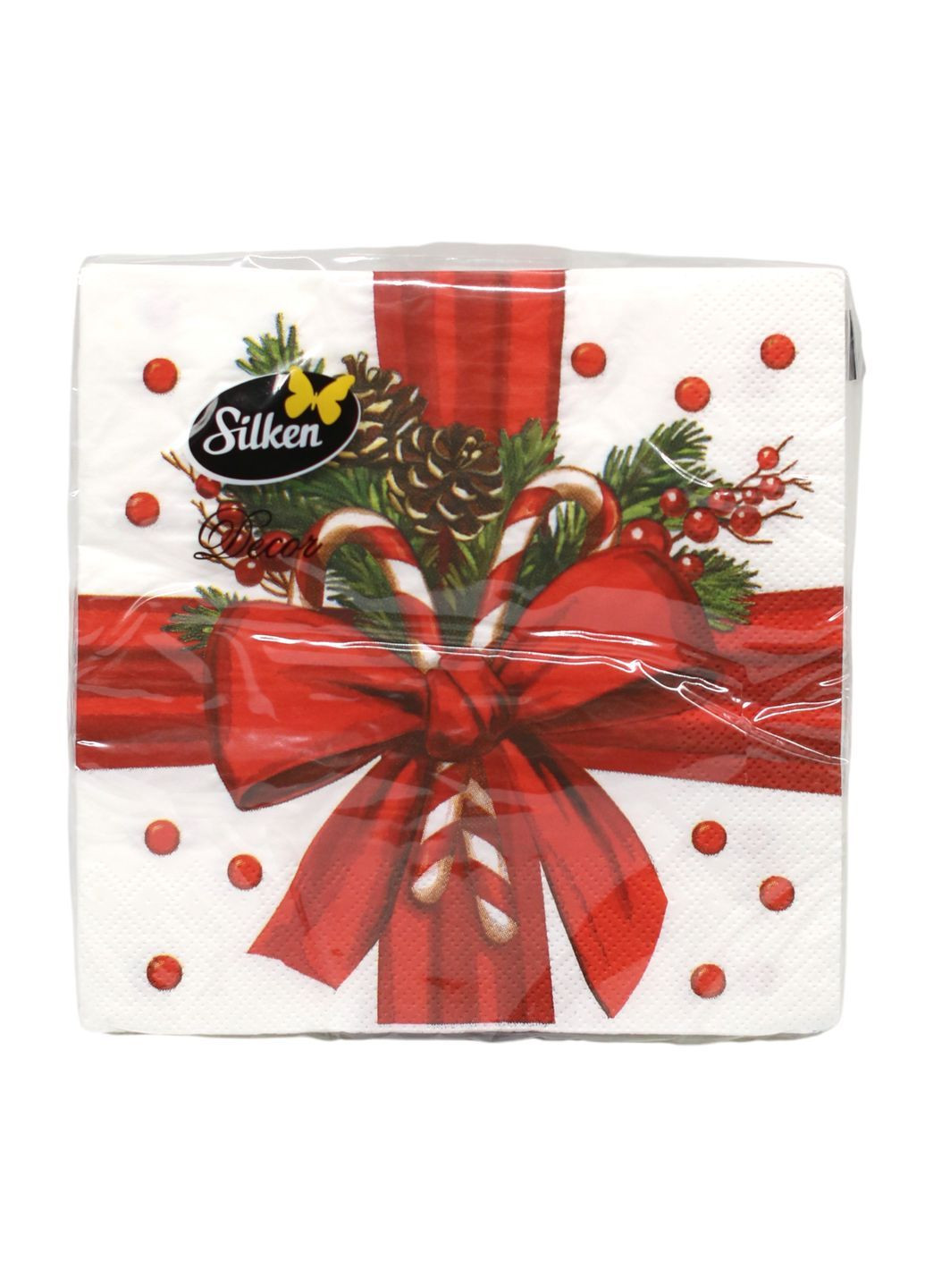Серветки паперові новорічні “Подарунок” 33×33 см 3 шари 18 шт Silken (369559853)