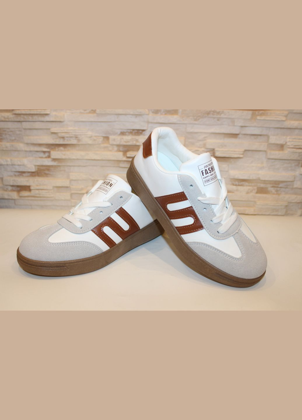 Білі білі з сірими вставками на шнурівці No Brand Кеди жіночі