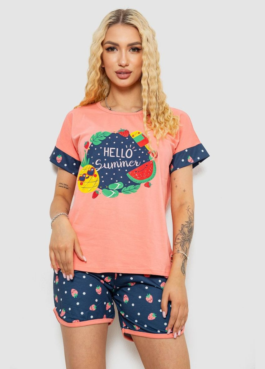 Персиковая пижама женская с принтом Sude 243R3044-1