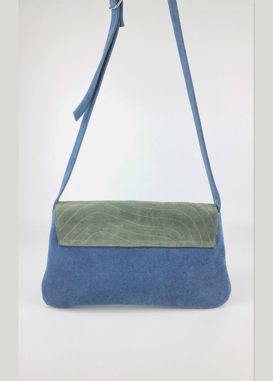 Сумка женская натуральная замша на плече голубая/ зеленая средний размер No Brand (322169835)
