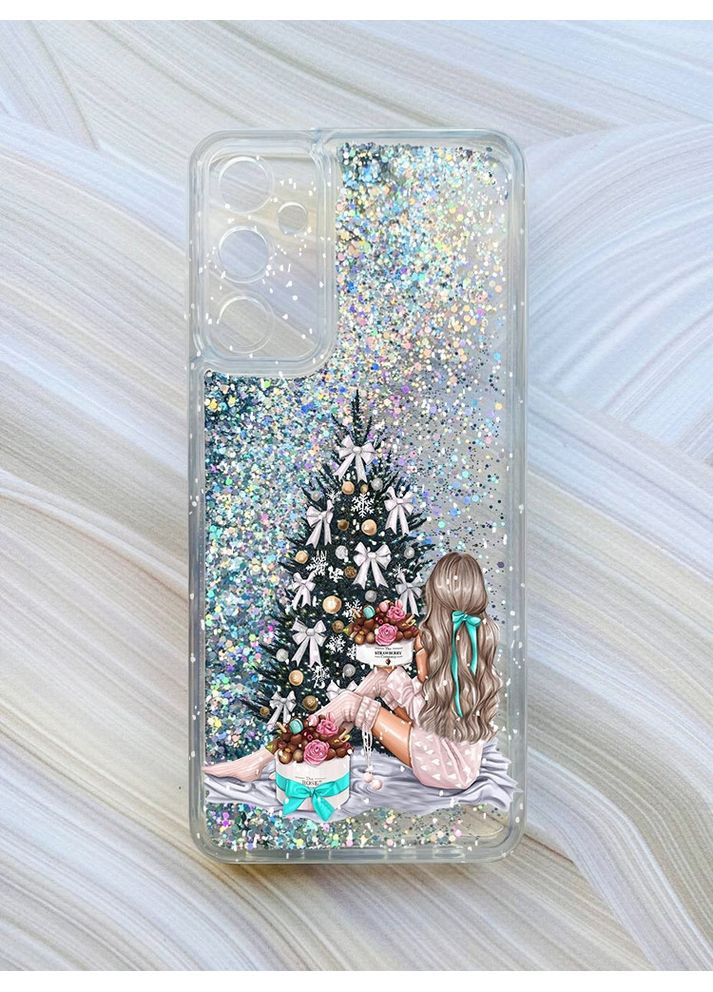 Чохол з плаваючими блискітками на Samsung Galaxy A25 (A256) Сріблястий Дівчина біля ялинки (принт 139) CASE CONTROL (362966249)