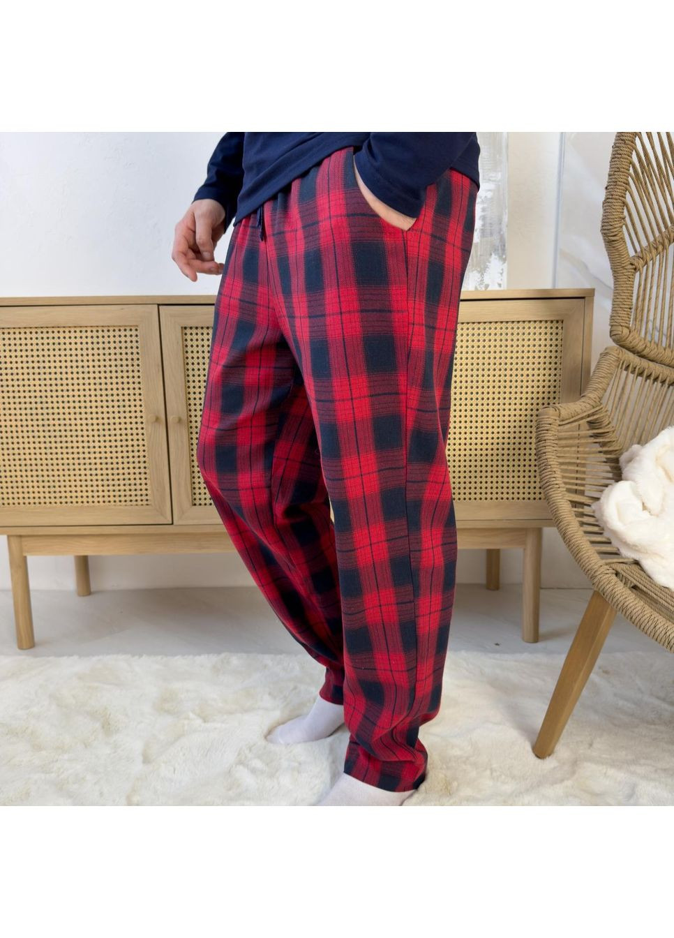 Пижама (кофта+штаны) мужская теплая Фланель красно-синяя Глен F220PL20/1 Cosy (371646056)