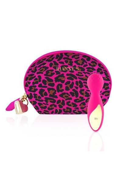 Мини вибромассажер : Lovely Leopard Pink, 10 режимов работы, косметичка-чехол, мед.силикон RIANNE S (291439542)