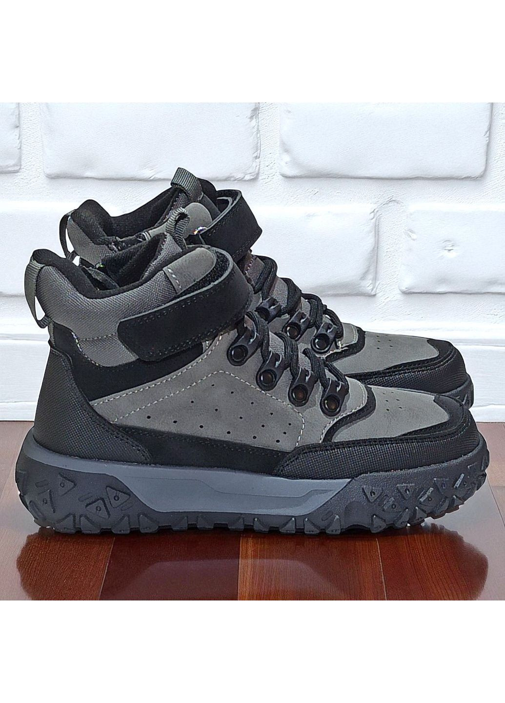 Серые спортивные, повседневные, кэжуал осенние утепленные демисезонные осенние ботинки ортопедические хайтопы на липучке для мальчика на флисе клиби Clibee