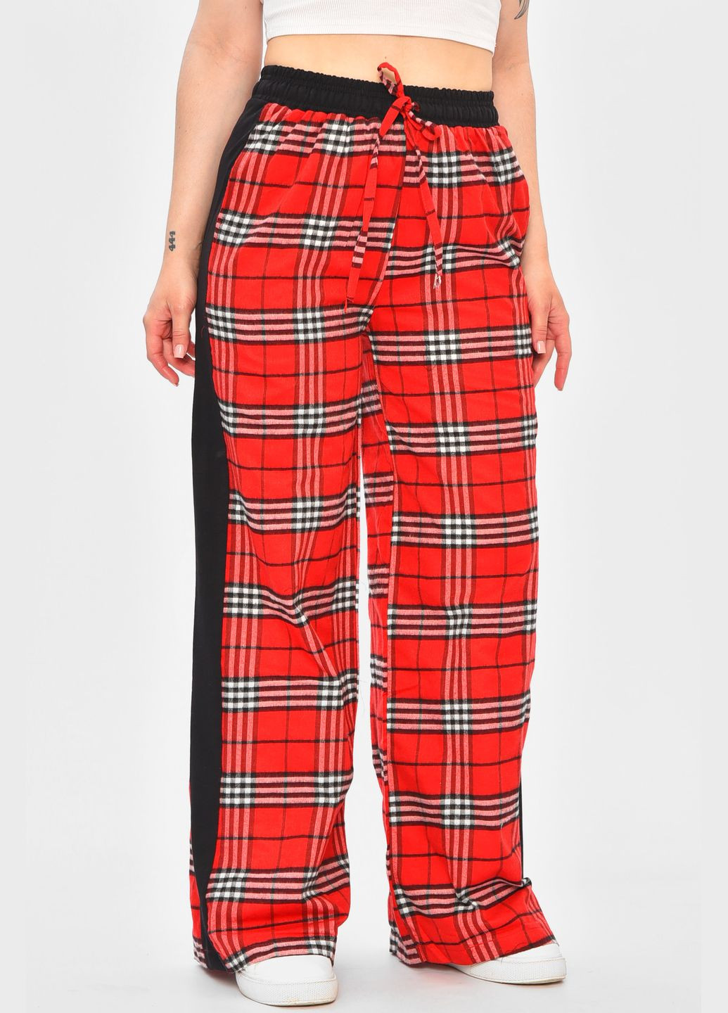 Штани жіночі червоного кольору з принтом Let's Shop (334256653)