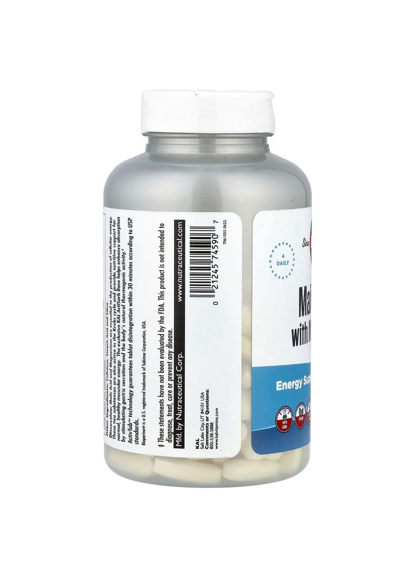 Яблочная кислота и магний, Malic Acid with Magnesium, 120 таблеток KAL (322741264)