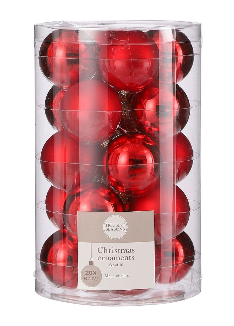 Ялинкові скляні кульки "House of Seasons" комплект 20 шт, Ø 4 см, червоні H&S (326025526)