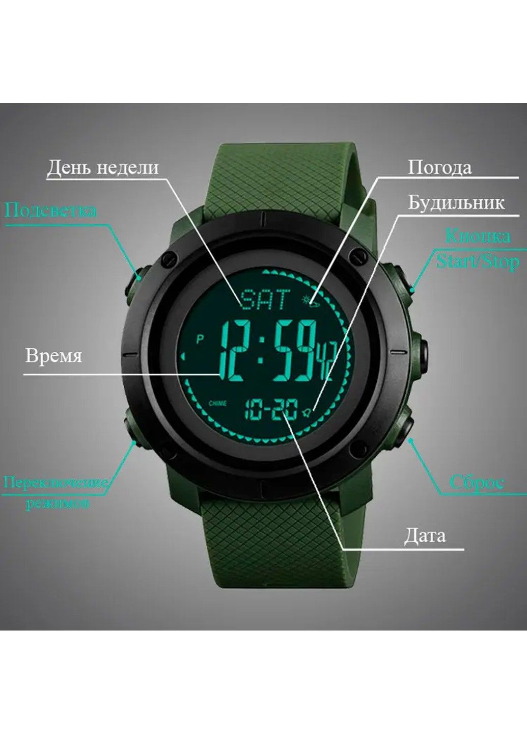 Чоловічий спортивний годинник 1427 з компасом та барометром Зелений Skmei (314483476)