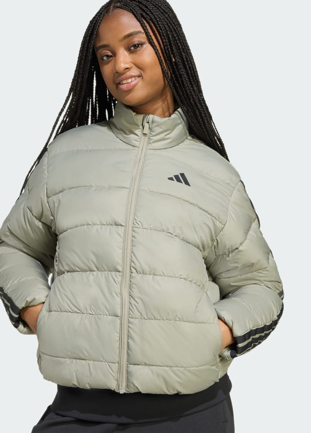 Зеленая демисезонная куртка essentials climawarm 3-stripes synthetic down adidas