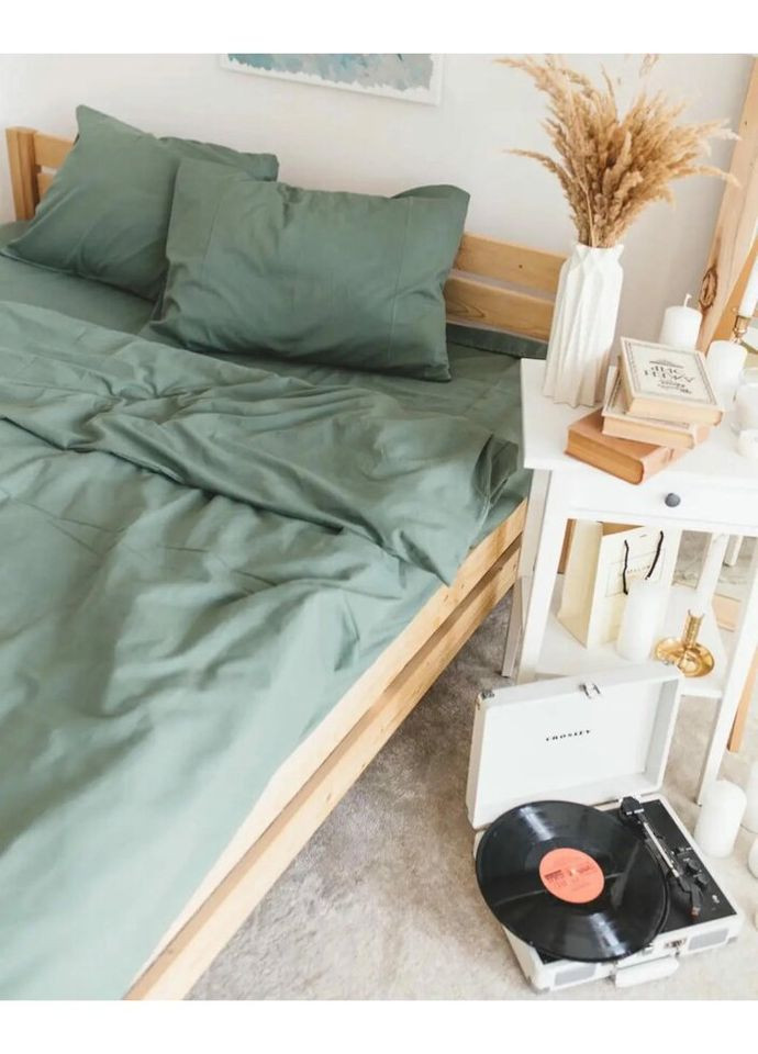 Постельное белье полуторное Home Вареный хлопок 21039 160х215 см холодный зеленый DUSHKA (336327673)