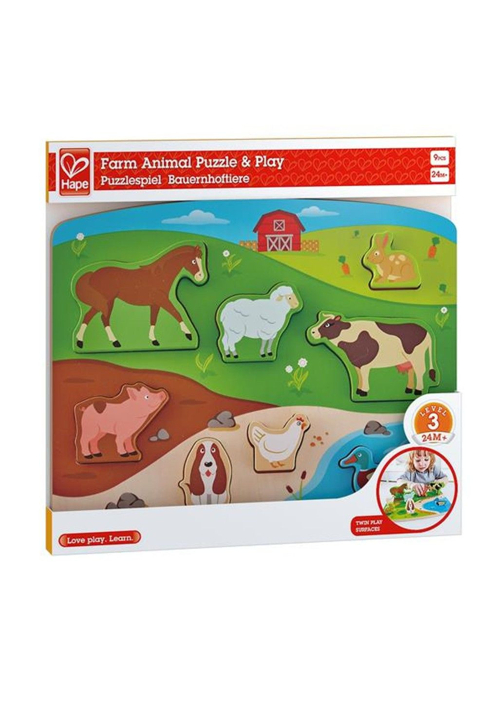 Дерев'яна рамка-вкладиш Звірята на фермі з фігурками (E1454) Hape (331297517)