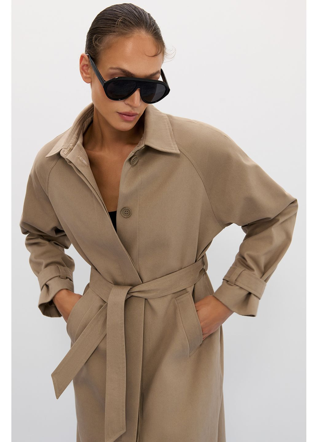 Бежеве демісезонне Тренч максі 281-1 Papaya