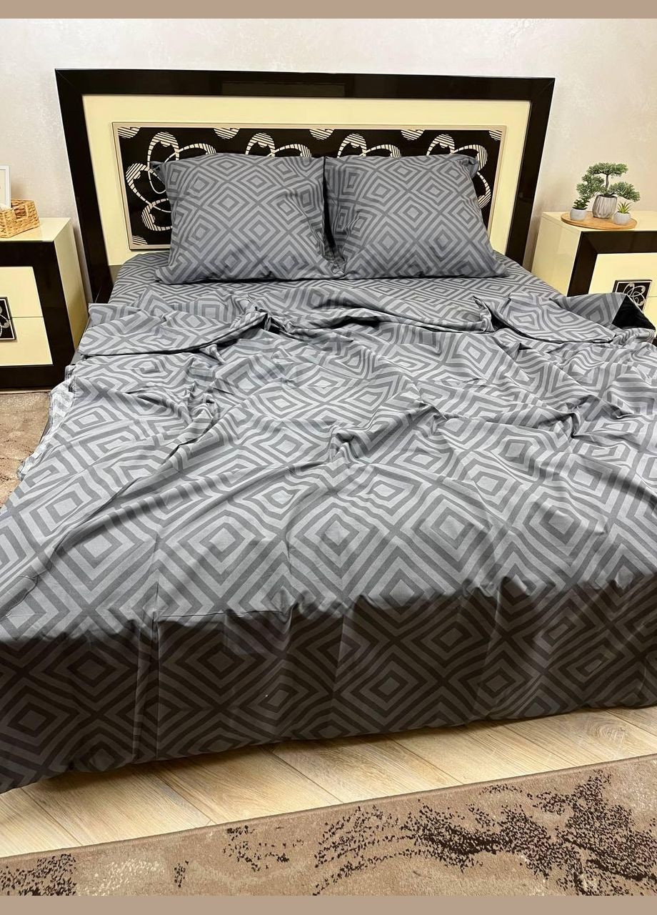 Постельное белье хлопковое Узоры Двуспальное 180 x 220 Бязь Серое 70 х 70 No Brand (278274724)