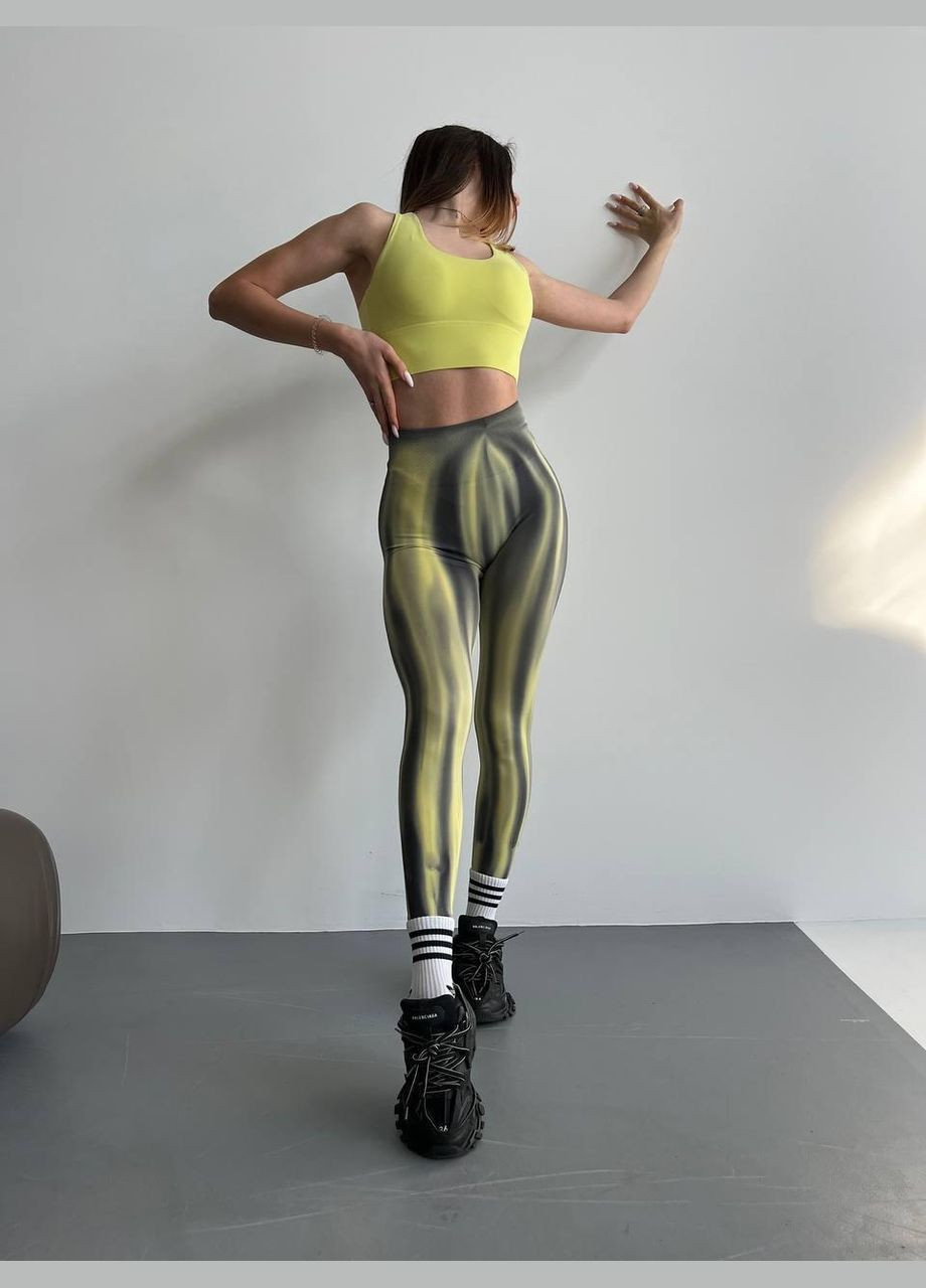 Комбинированные демисезонные леггинсы «северное сияние» c эффектом пуш-ап желтый с черным, размер l Trends