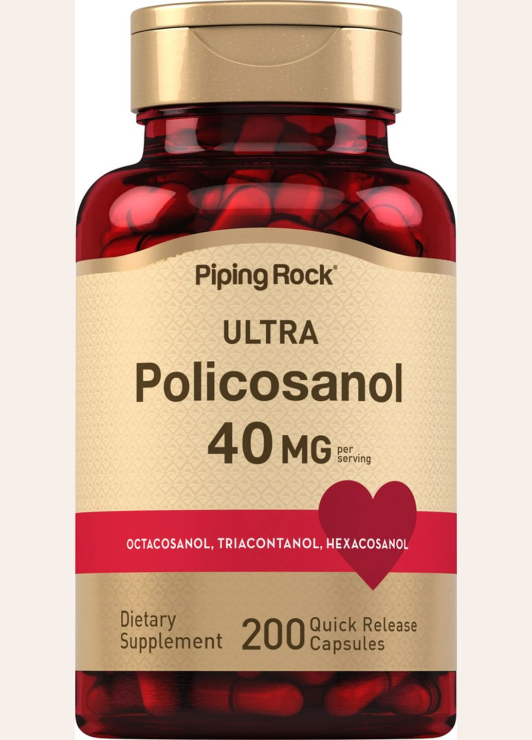 Полікозанол Ultra Policosanol 40 mg 200 Capsules Piping Rock (285736487)