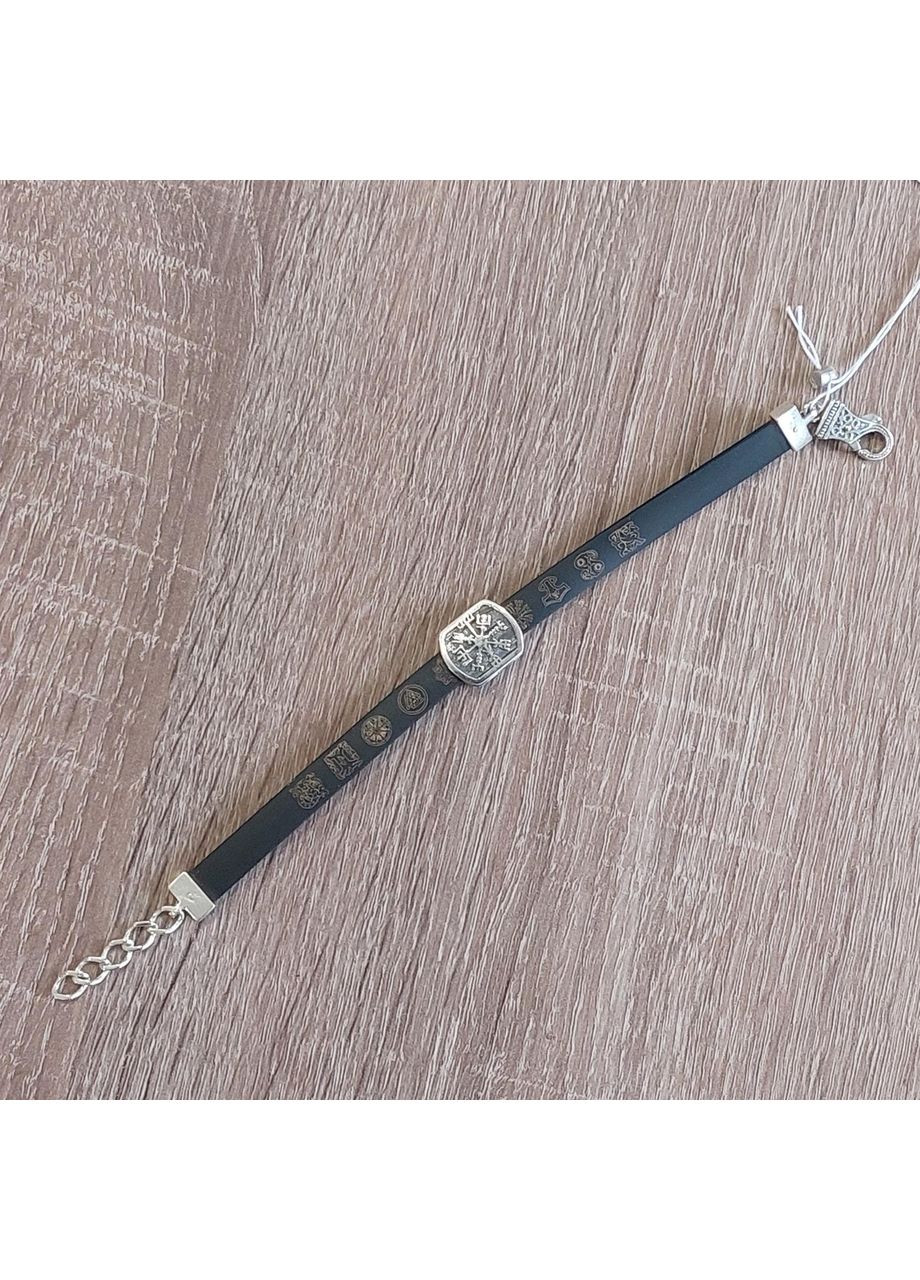 Браслет рунічний каучуковий зі срібною вставкою Вегвізир 19+3 см No Brand (355921825)