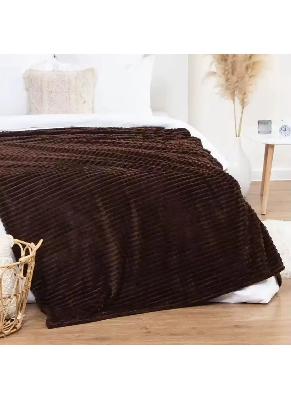 Двуспальный плюшевый плед покрывало одеяло с геометрическим узором на кровать диван 150x200 см (480778-Prob) Коричневый Unbranded (342230064)