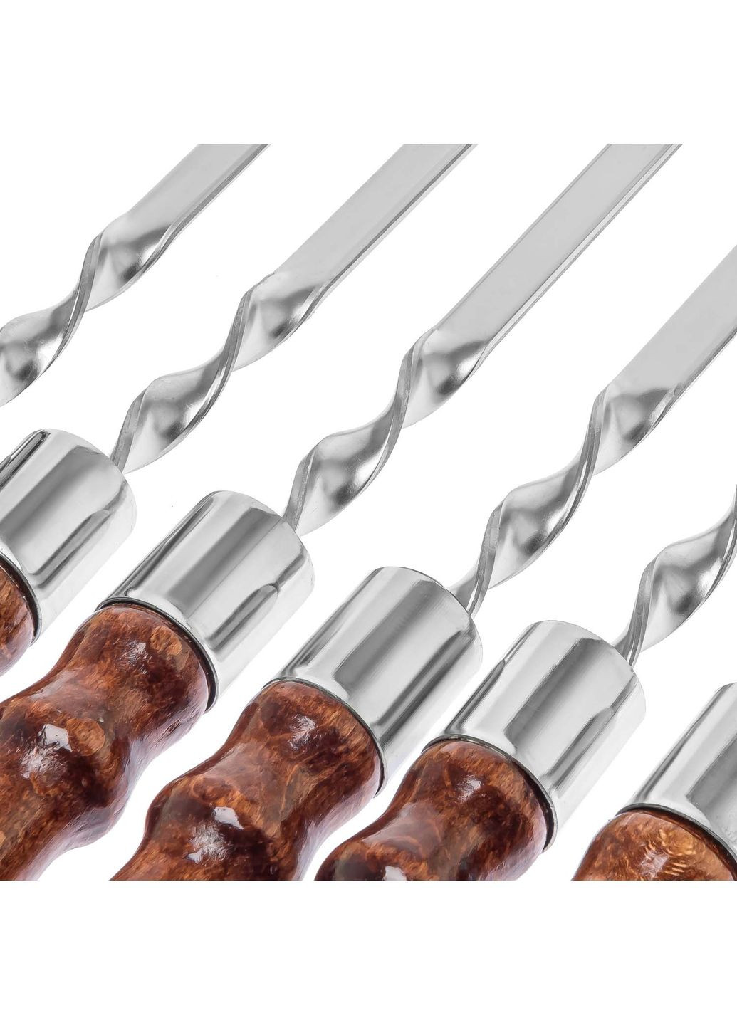 Набір шампурів із харчової нержавіючої сталі 74 см із дерев'яною лакованою ручкою (товщина 2 мм) 6 штук Woodly (355341934)