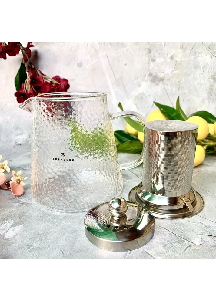 Заварювальний чайник EB-19063 із карбованого термостійкого скла до 500° 900 мл Edenberg (360654592)