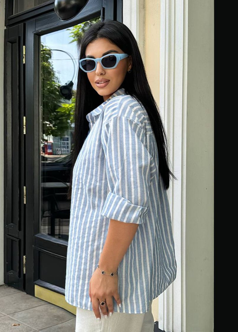 Голубой повседневный, кэжуал рубашка в полоску Modena с длинным рукавом