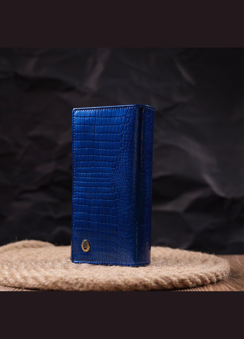 Стильний жіночий гаманець із лакованої шкіри з візитницею 19404 Синій st leather (298567655)
