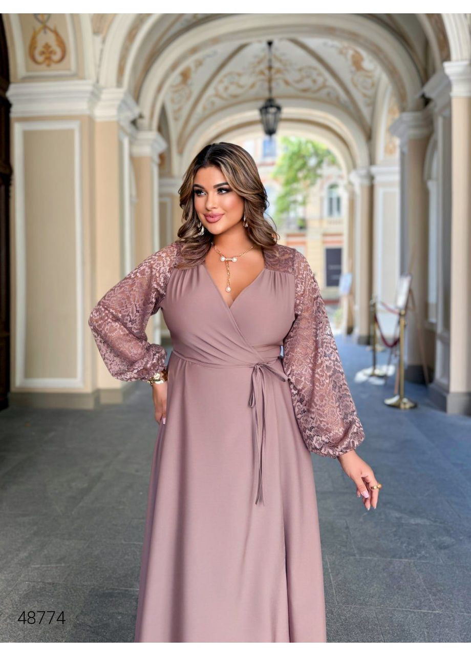 Темно-розовое вечернее платье макси с акцентными вставками Byron однотонное