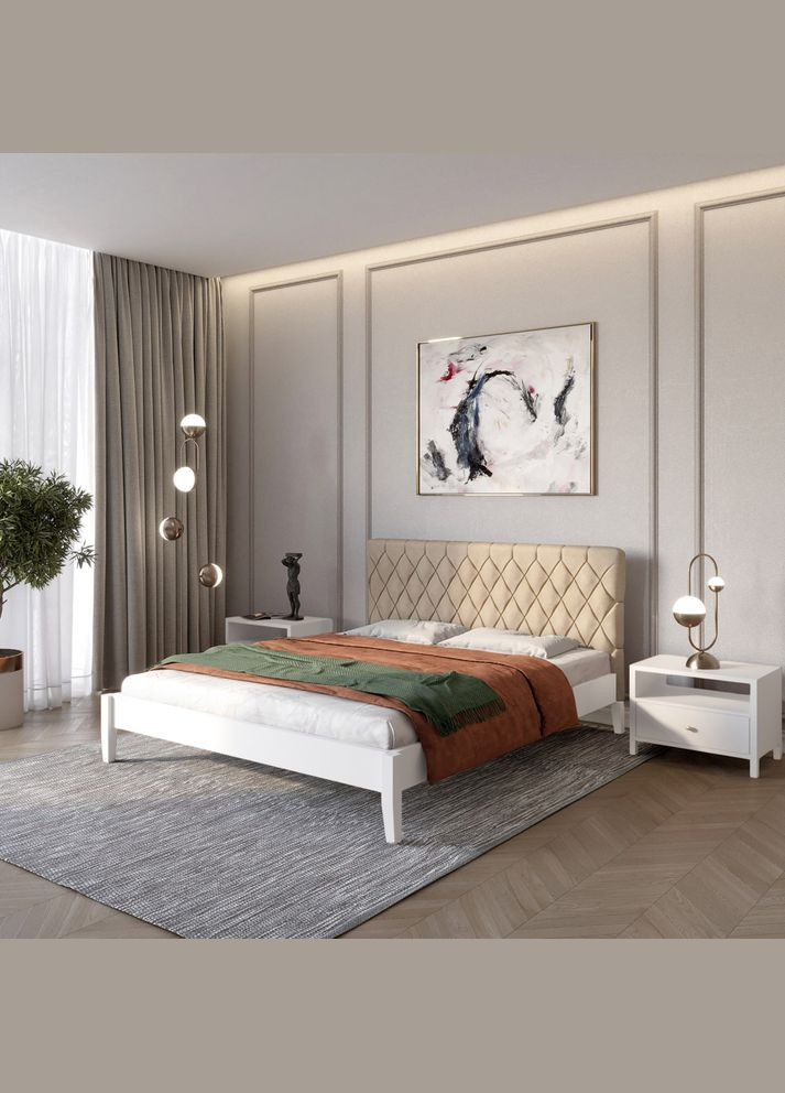 Полуторне дерев'яне ліжко Венеція ДК (RAL9003)/Аляска 23 (Бежевий) 120х200 см Mebigrand (366083151)