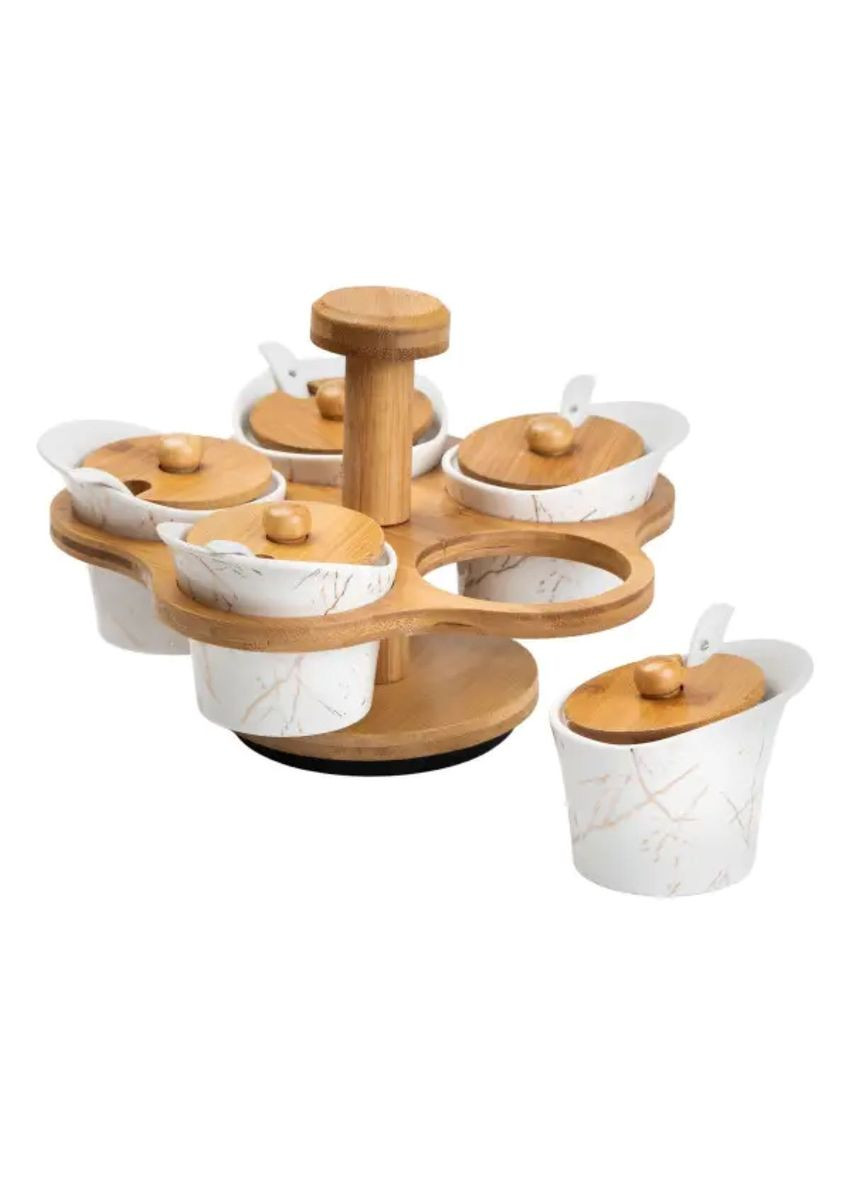 Набір для сипучих продуктів 5 банок по 120 на бамбуковій підставці білий Yiwu (353304486)