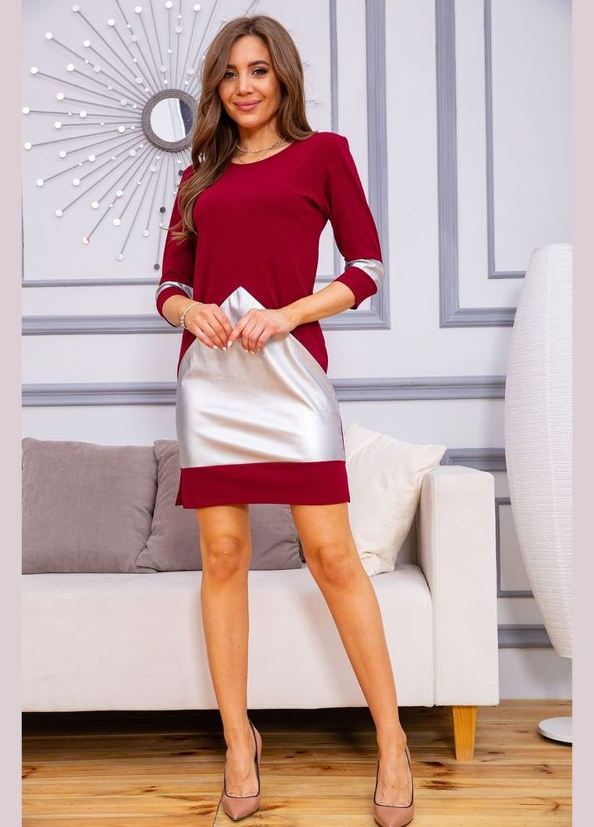 Бордова сукня міні з рукавами 3/4, бордово-сріблястого кольору, Ager