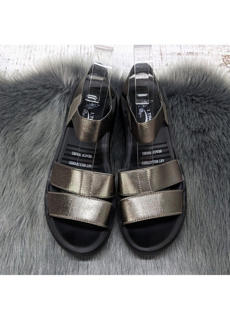 Бронзовые босоножки женские бронзовые большие размеры I.Trendy на резинке