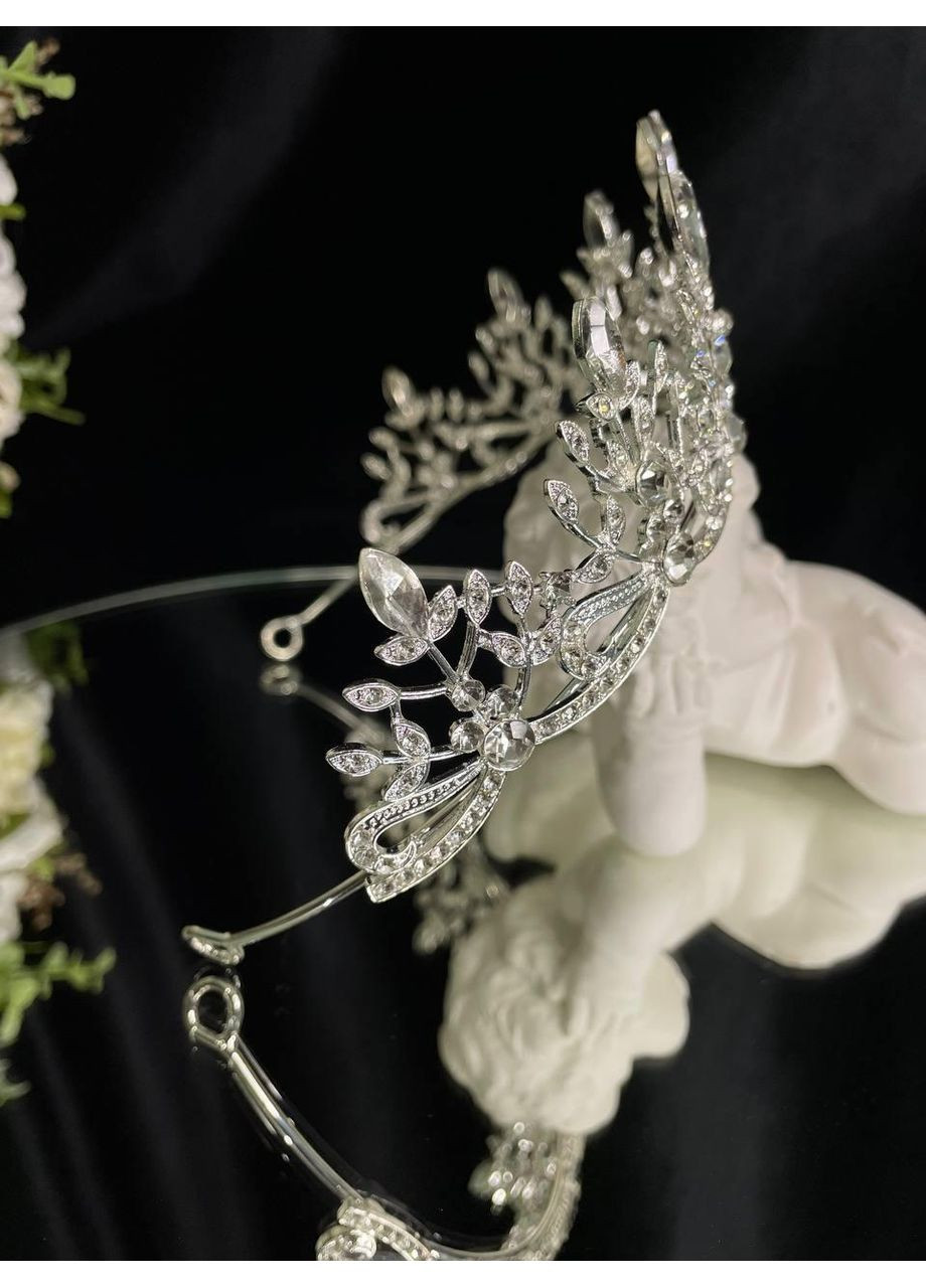 Діадема на петлях з камінням Swarovski Срібляста 14х5 см Тіара для весільної зачіски No Brand (369162482)
