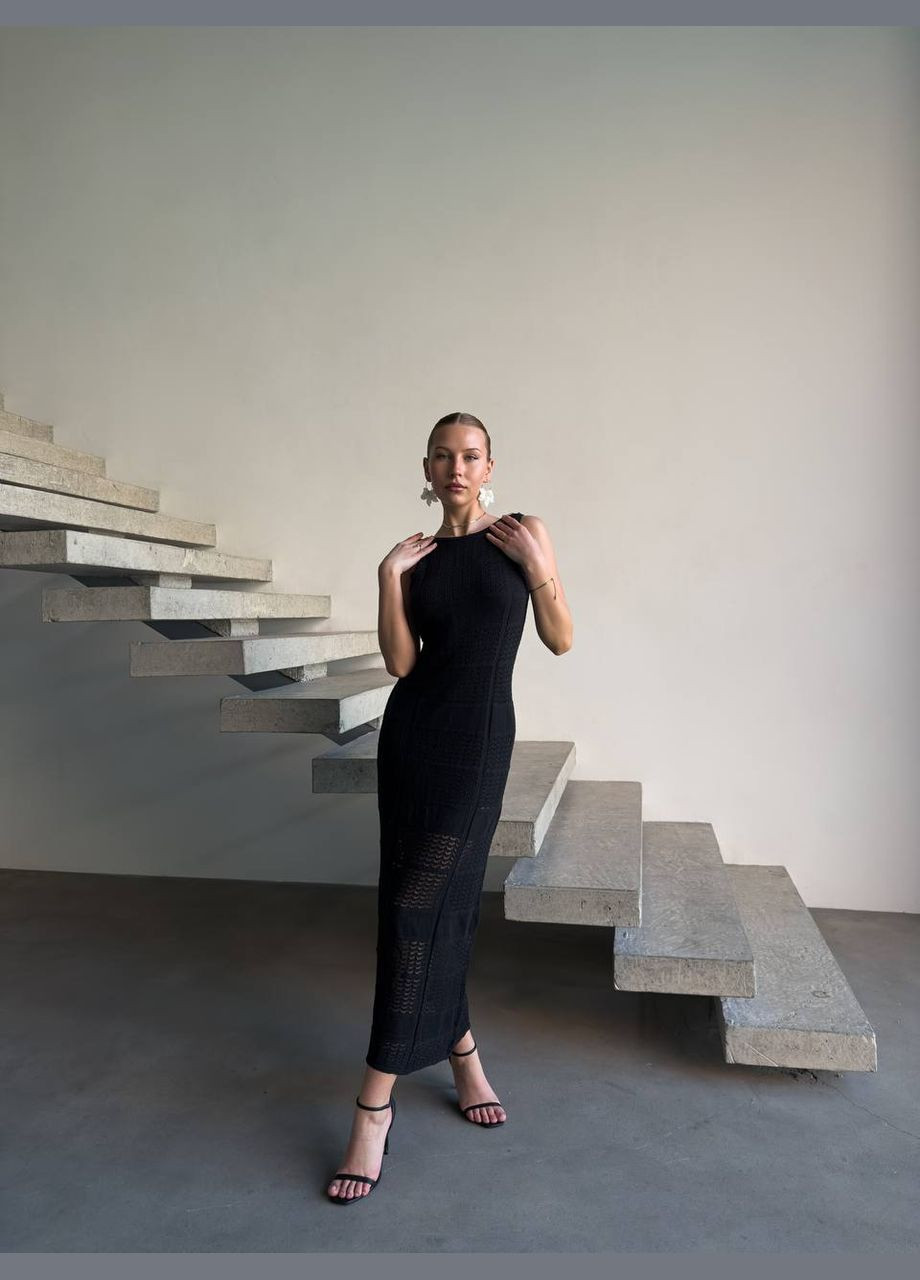 Чорний демісезонний плаття жіноче максі Domino в'язане плаття максі