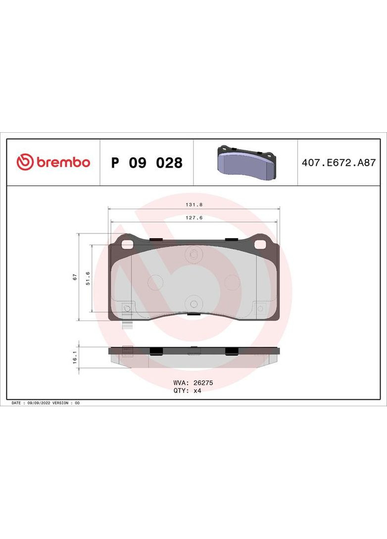 Гальмівні колодки дискові P09 028 Brembo (390291270)