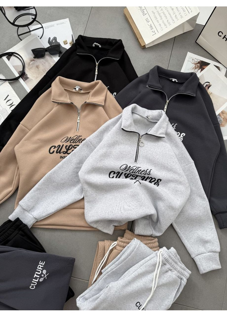 Костюм стильний світшот з блискавкою,якісний накат,штани палаццо,тринитка на флісі Україна (365696794)