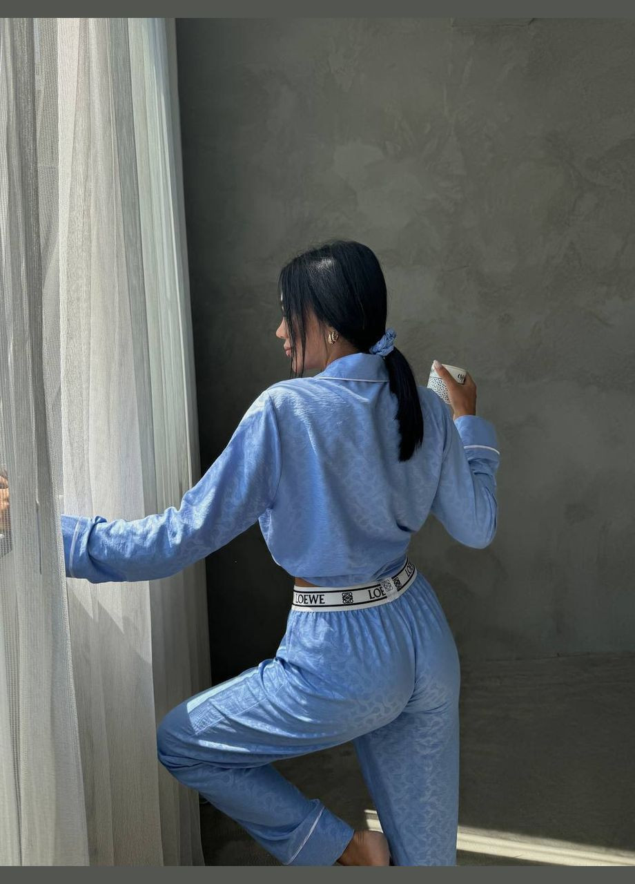 Голубая всесезон женская пижама - домашний костюм. рубашка + брюки No Brand