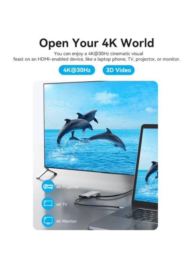 USB-хаб USB3.1 Type-C - HDMI/USB 3.0x3/SD/TF/PD 100W 7-in-1 (TOPHB) Vention (323125846)